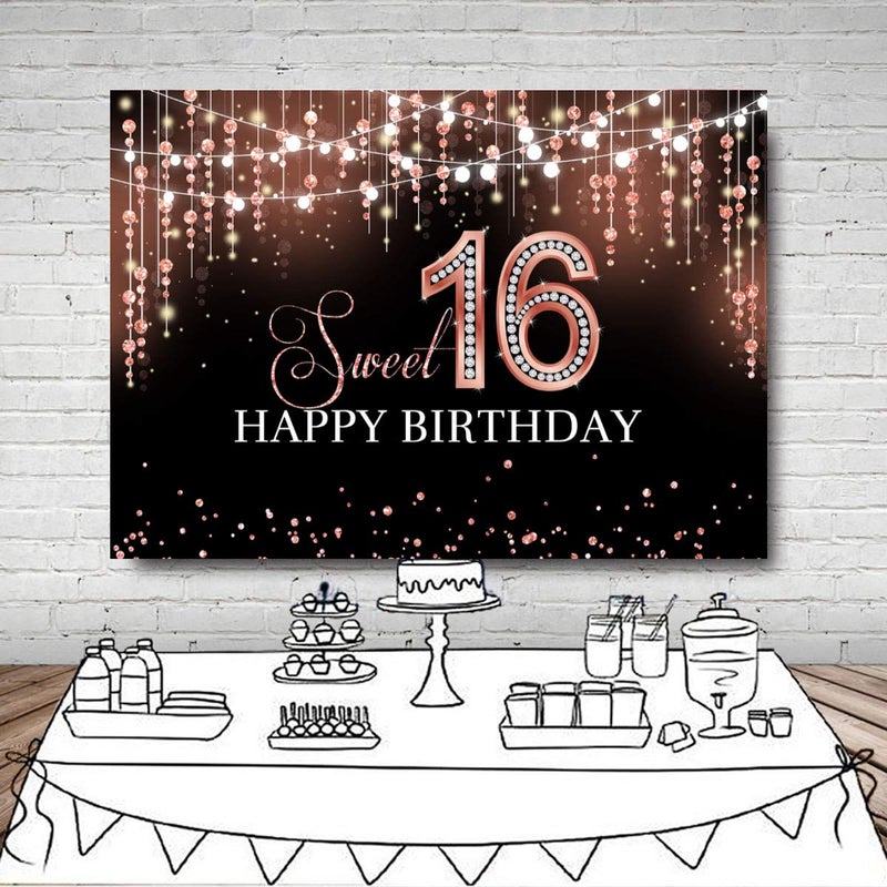 Sensfun Sweet 16 Birthday Party Backdrop Rose Gold Shiny Glitter Dots Diamond Princess Sweet Sixteen Photography Background for Girls Happy 16th Birthday Decorations Banner Photo Booth Backdrops 8x6ft - Image 3